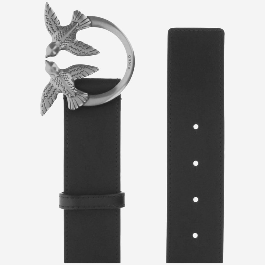 Leather Belt With Logo Black