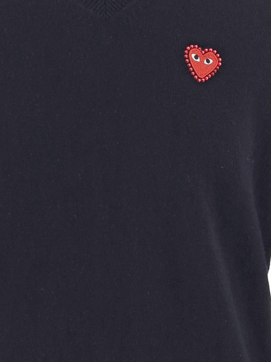 Wool V-Neck Sweater With Logo Black