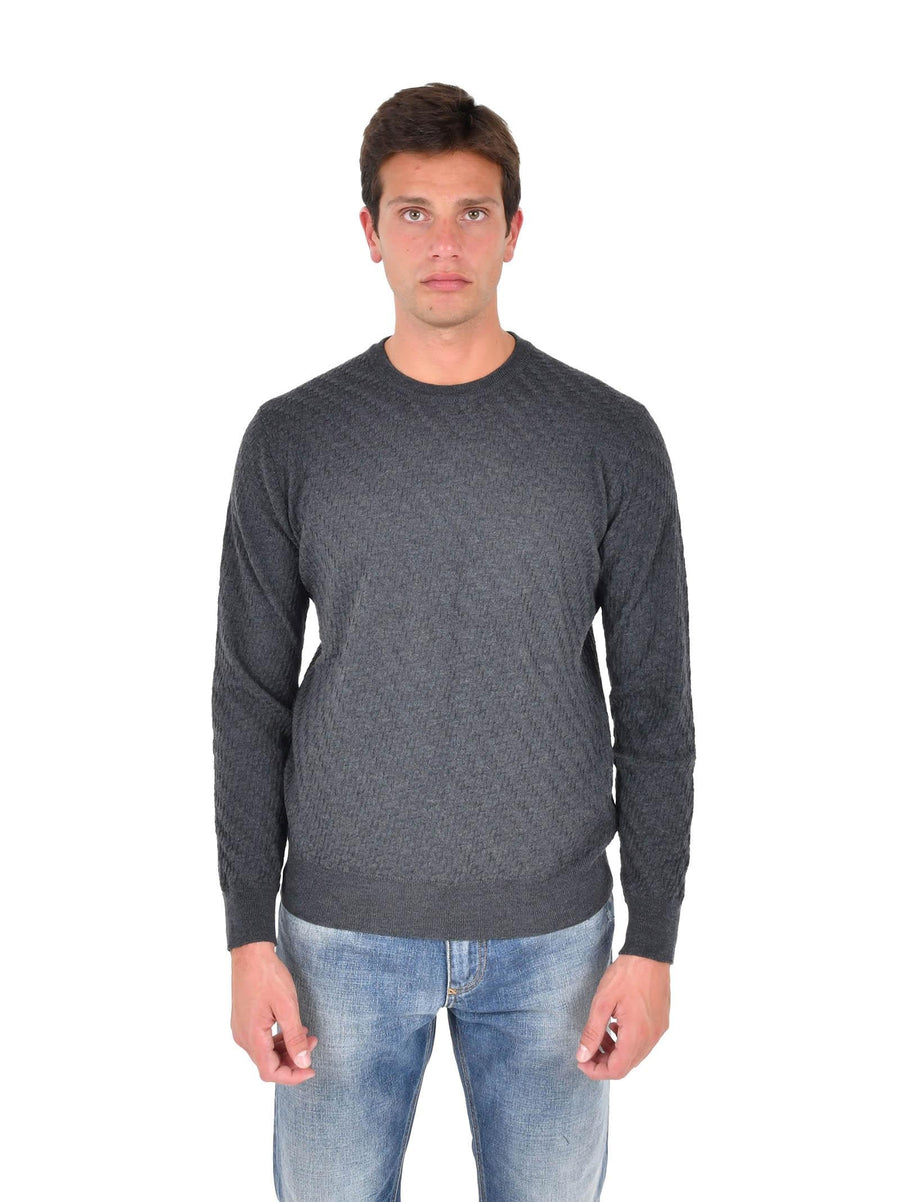 Sweater With Jacquard Pattern Dark Gray Wool