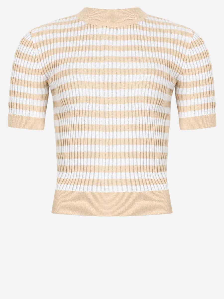 Cotton Sweater With Striped Pattern White/beige
