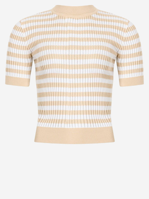 Cotton Sweater With Striped Pattern White/beige