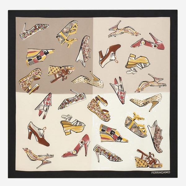 Silk Scarf With Genio Print Beige/multicolour