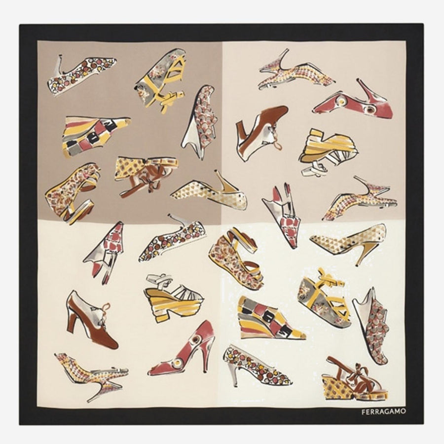 Silk Scarf With Genio Print Beige/multicolour
