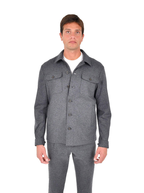 Melange Gray Shirt With Button Closure Wool