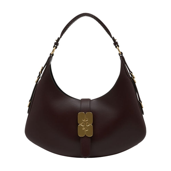 Ganni Calfskin shoulder bag in brown