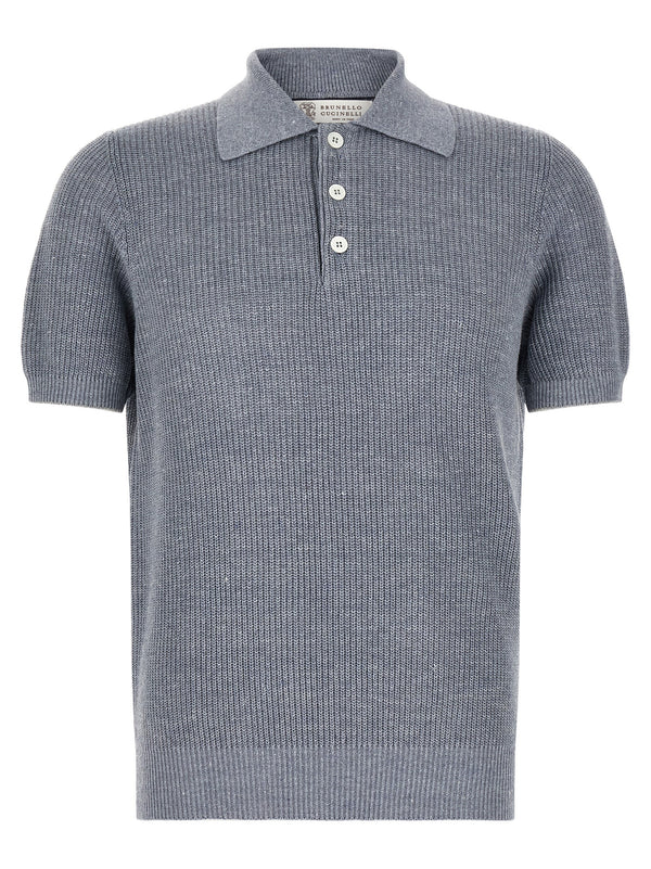 Brunello Cucinelli 77% linen polo shirt in gray