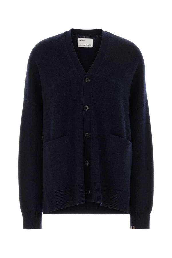 Navy Blue Stretch Cashmere Blend Nâ°24 Oversize Cardigan Maglieria