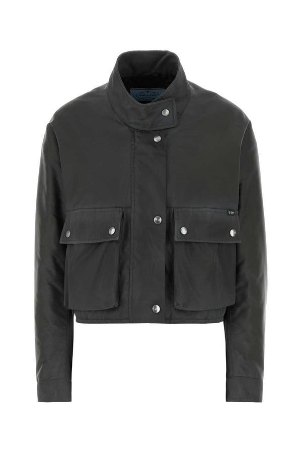 Prada Exterior: 100% Recycled nylon Lining: 100% Recycled nylon Padding: 100% Polyester jacket in gray