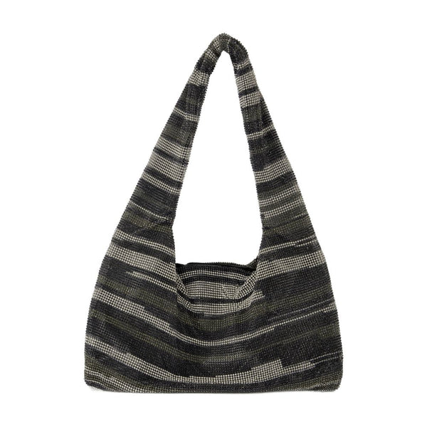 Kara Crystal mesh hobo bag in black