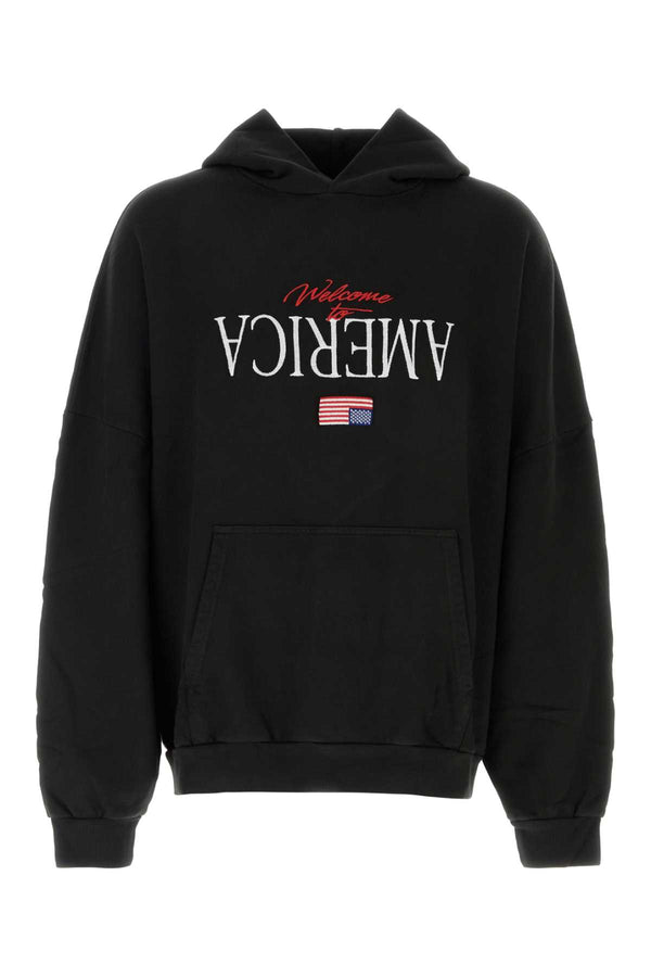 Black Cotton Oversize Welcome To America Sweatshirt Exterior: Felpe