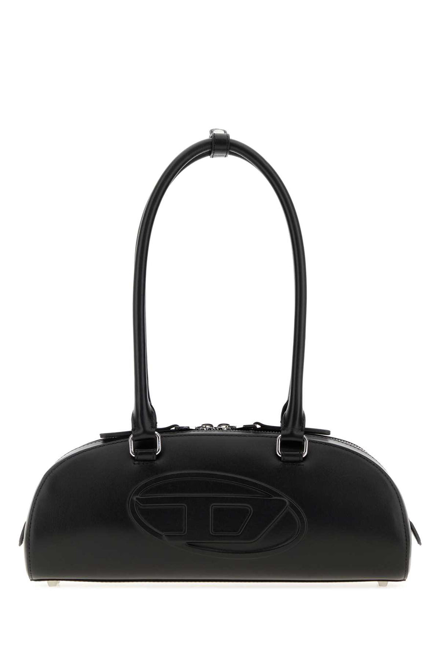 Diesel Dome Exterior: 100% Bovine leather; Lining: 100% Fabric; Finishing: Silver metal shoulder bag in black