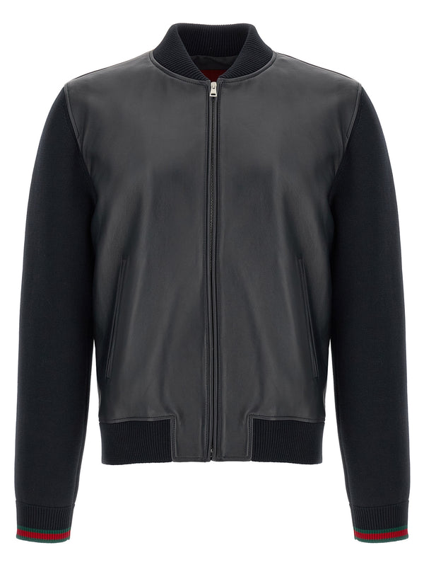 Gucci 100% Lamb Leather with wool knit accents jacket in black