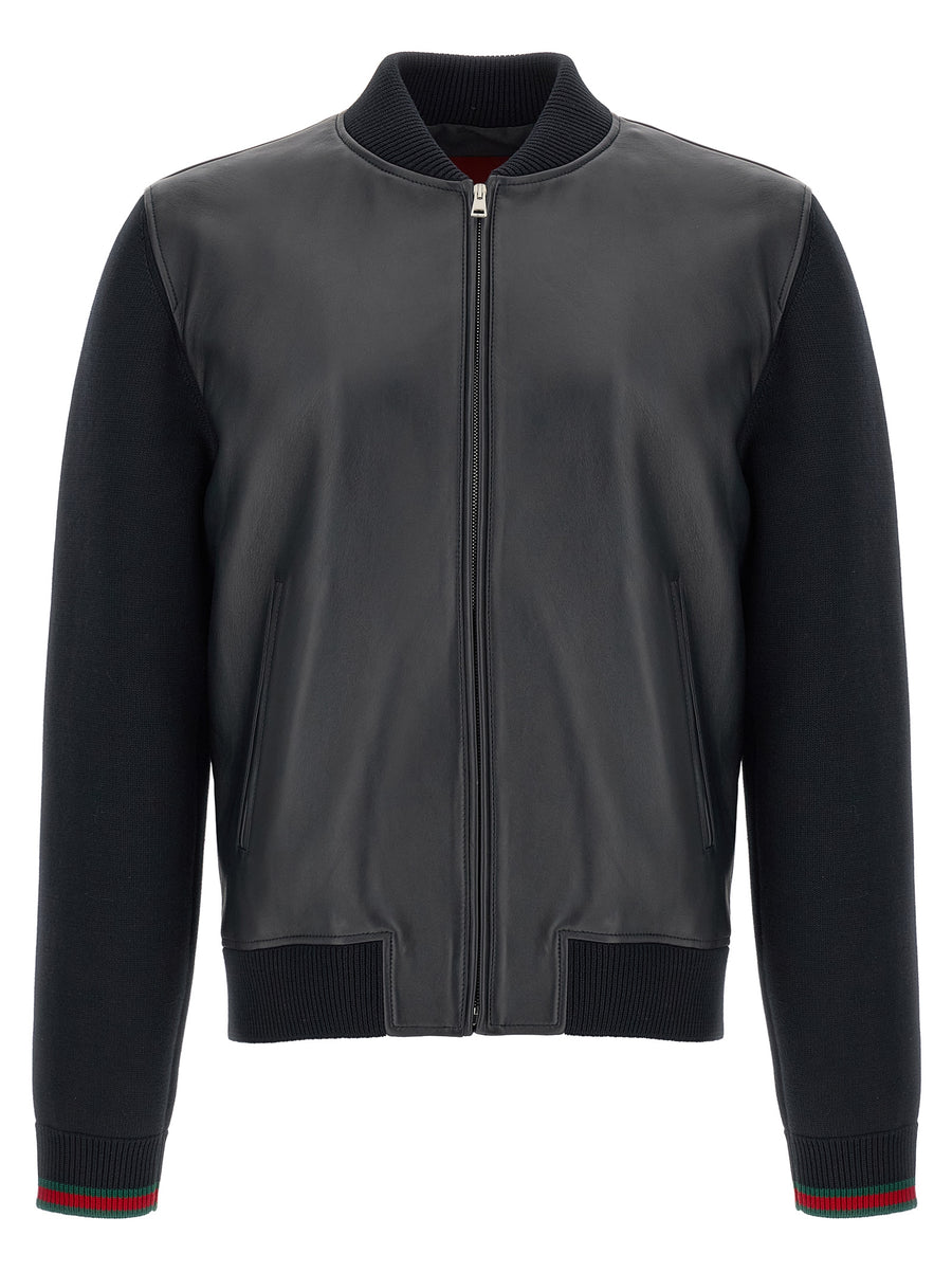 Gucci 100% Lamb Leather with wool knit accents jacket in black