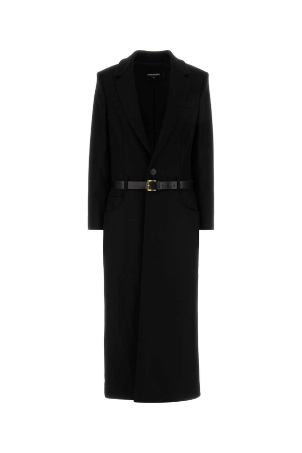 Black Stretch Wool Blend Coat Exterior: Nylon Elastane Cappotti