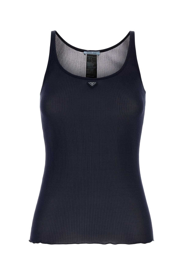 Navy Blue Silk Tank Top Baltico Exterior: T-shirt