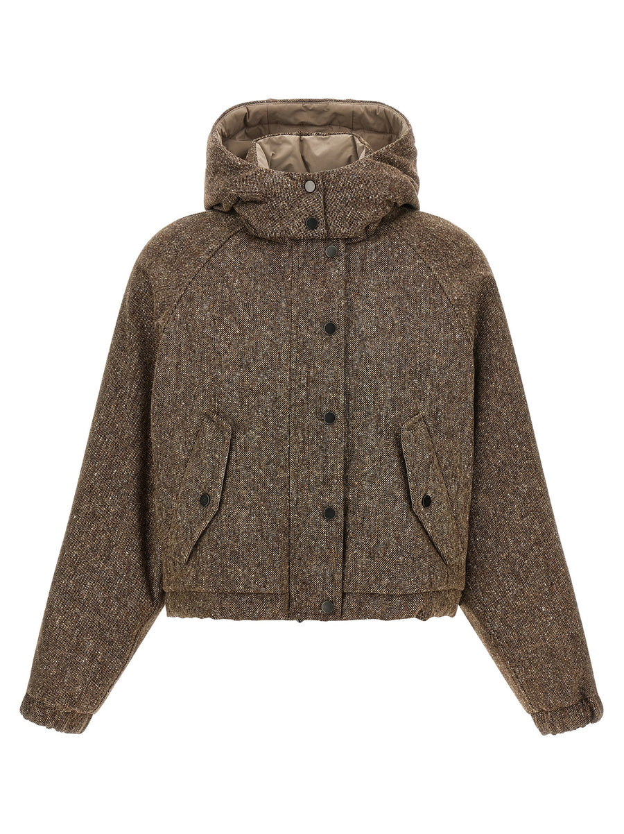 Brunello Cucinelli Donegal tweed down jacket in brown