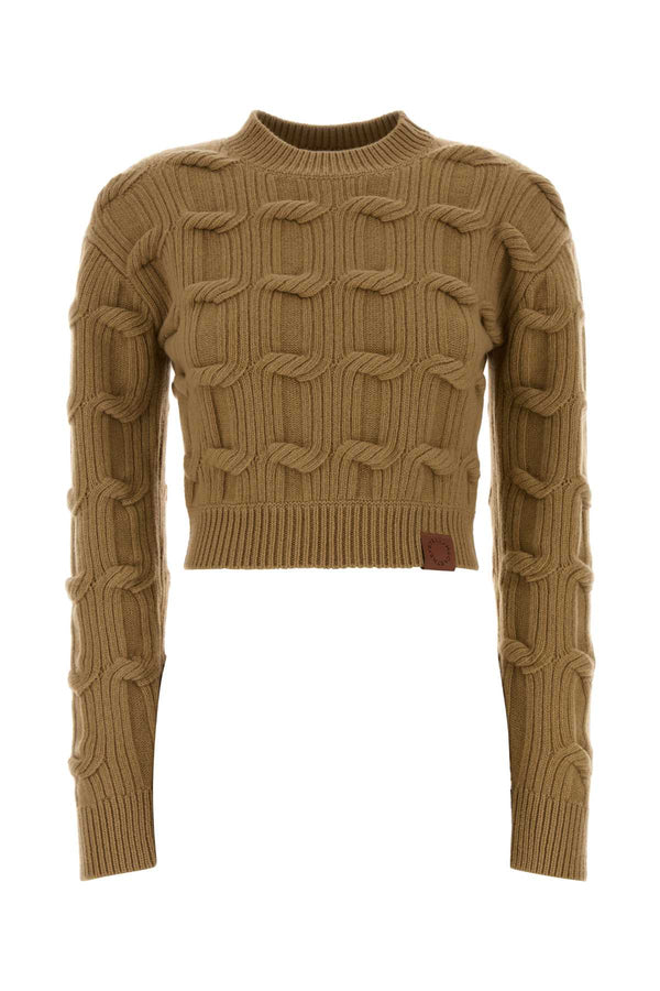 Stella McCartney Cropped 100% Wool sweater in camel