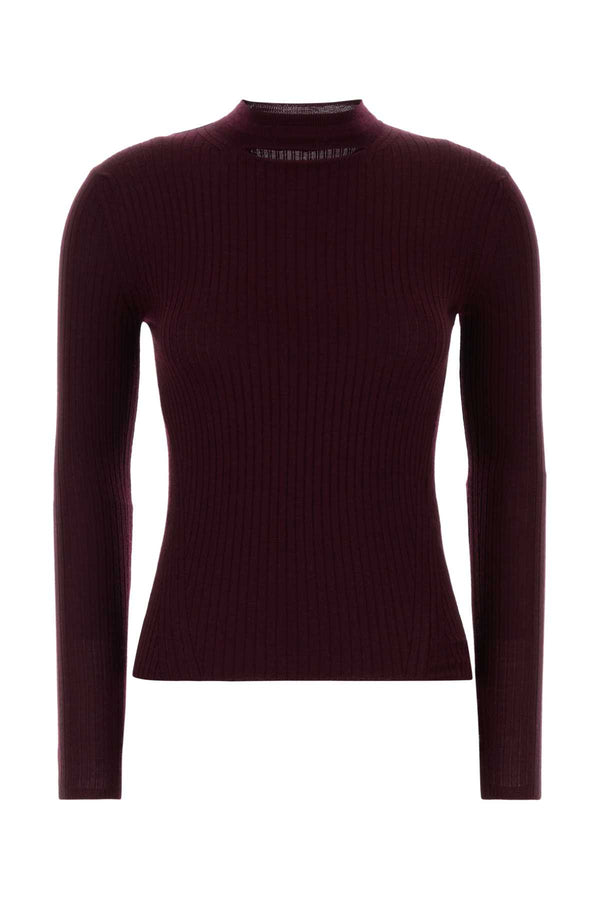 Burgundy Wool Blend Sweater Aubergine Exterior: Silk Maglieria