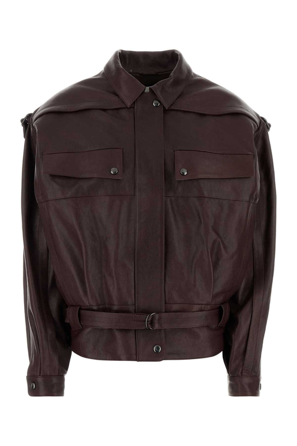 Burgundy Leather Oversize Jacket Giacche In Pelle