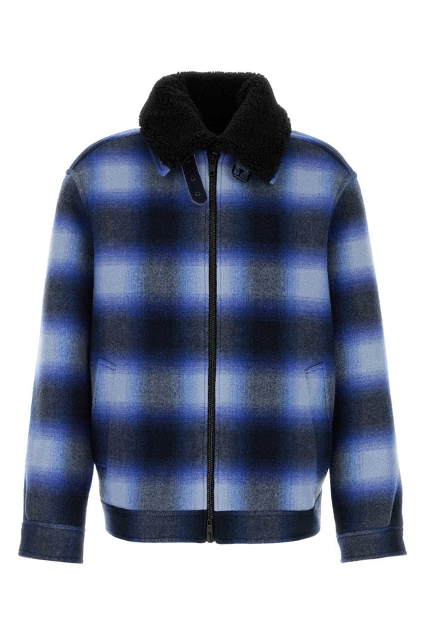 Embroidered Wool Bomber Jacket Blue/black Giacche E Gilet