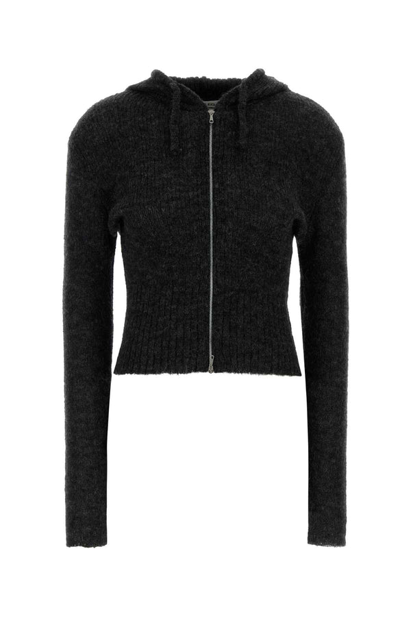 Charcoal Alpaca Blend Sweatshirt Melange Fuzzy Exterior: Nylon Wool Felpe