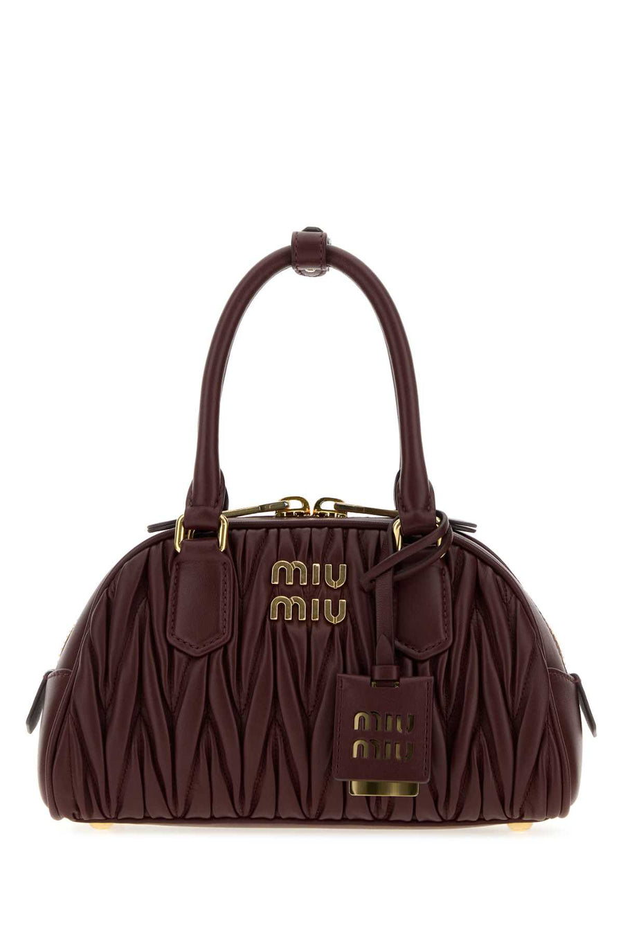 Miu Miu Exterior: 100% Nappa leather; Lining: 100% Fabric; Finishing: Golden metal shoulder bag in burgundy