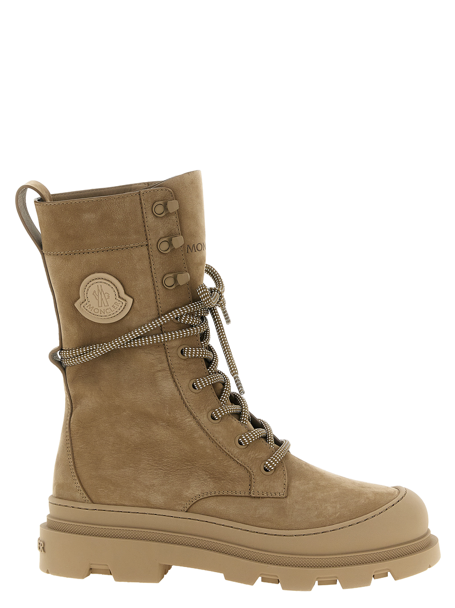 Beige Leather Lace-Up Boots