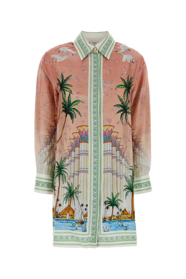 Printed Twill Shirt Dress Ethereal Exterior: Silk Maglieria