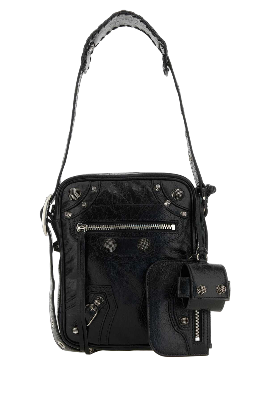 Balenciaga Exterior: 100% Lamb; Lining: 100% Fabric; Finishing: Silver metal shoulder bag in black