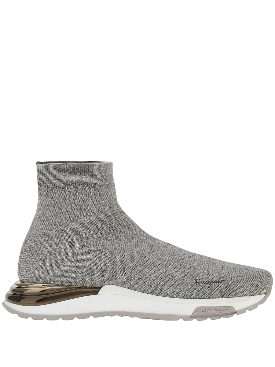 Ferragamo Knit upper sock sneaker in gray