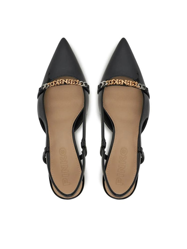 Pinko 100% Polyurethane (outside); 100% Goat Linen (inside); 100% Rubber (sole) heel in black