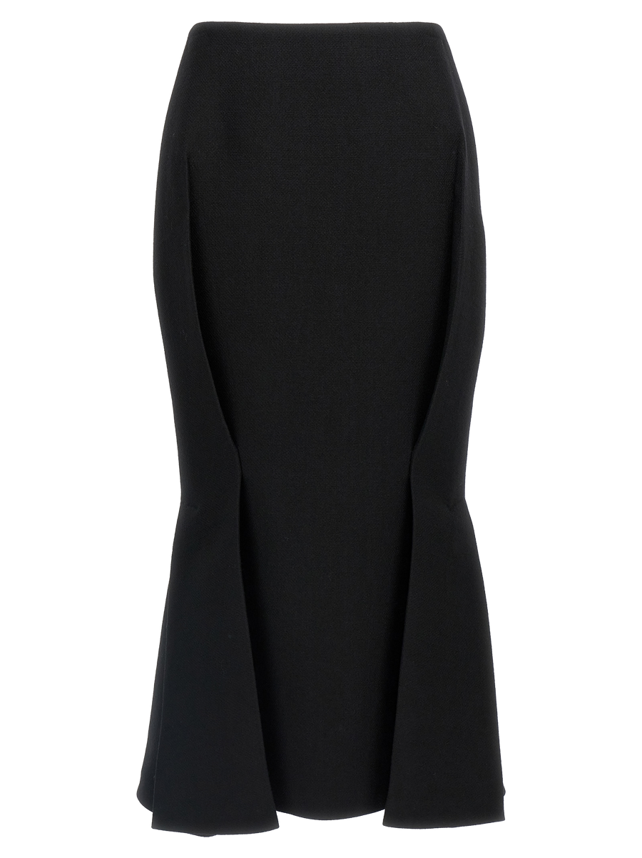 Black Virgin Wool Midi Skirt