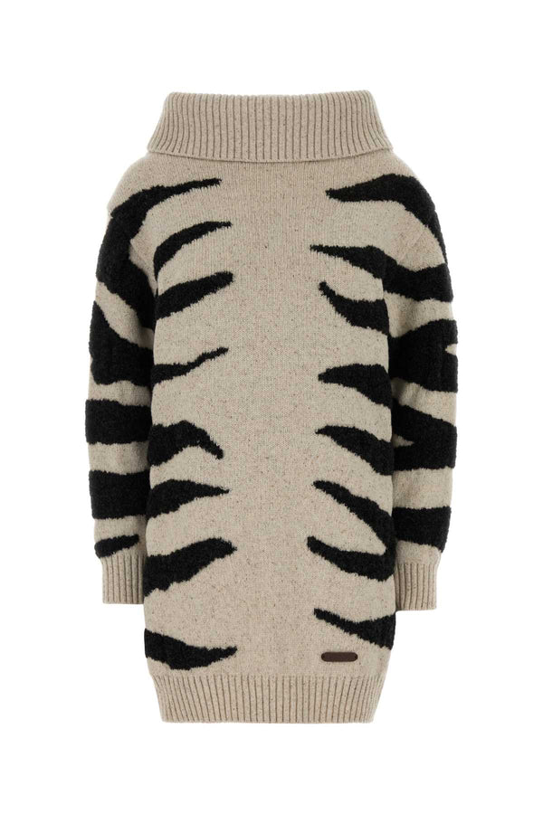 Sand Wool Blend Sweater Dress Fantasia Avorio Abiti