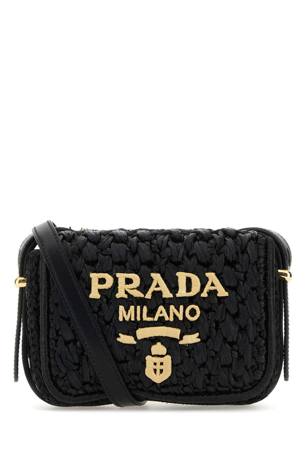 Prada Exterior: 100% Raffia crossbody bag in black