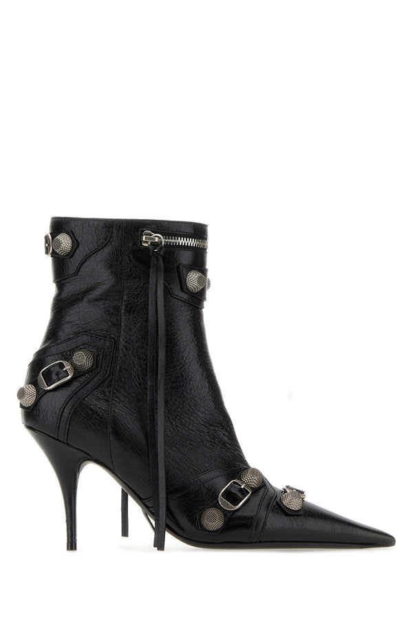 Balenciaga Leather with metal studs and buckle details boot in black