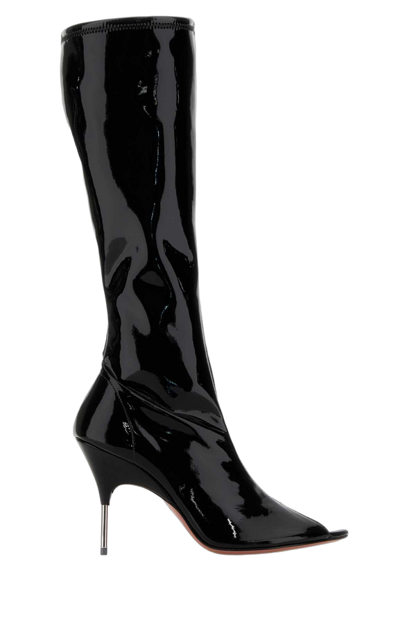 Amina Muaddi Exterior: 100% Fabric; Interior: 100% Fabric; Sole: Rubber and Leather heel in black