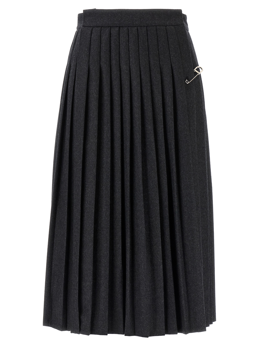 Gray Virgin Wool Midi Skirt