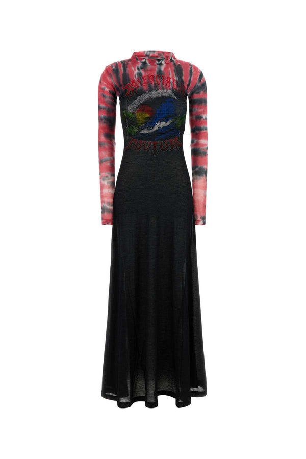 Printed Jersey Dress Black Exterior: Cotton Nylon Abiti