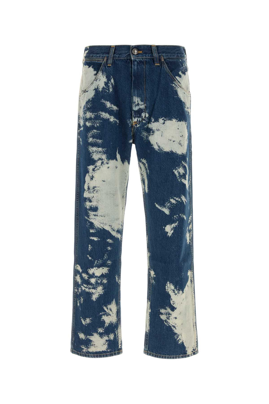 Two-Tone Denim Ranch Jeans Blue Exterior: Cotton