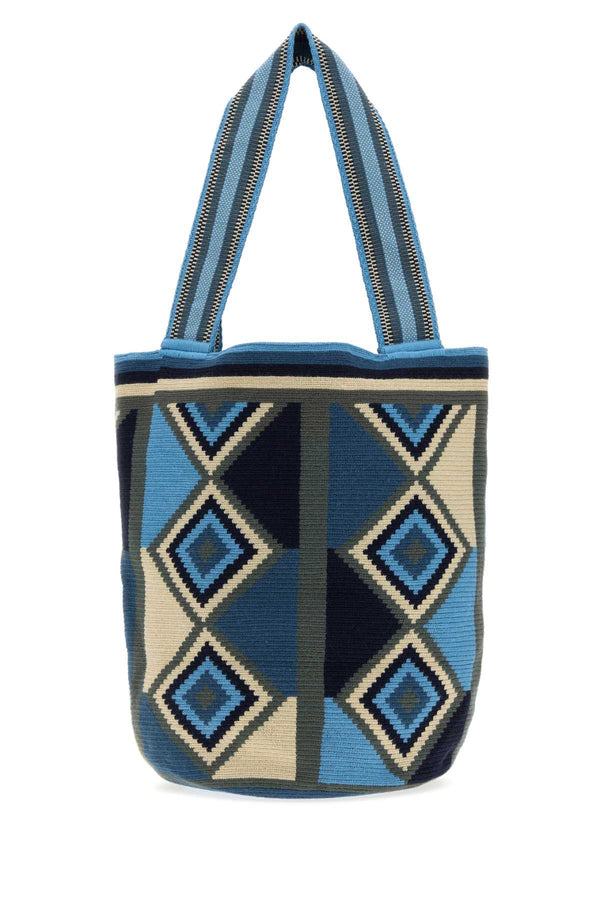 Embroidered Fabric Wayuu Shopping Bag Bluemulti Exterior: Acrylic Borse A Mano