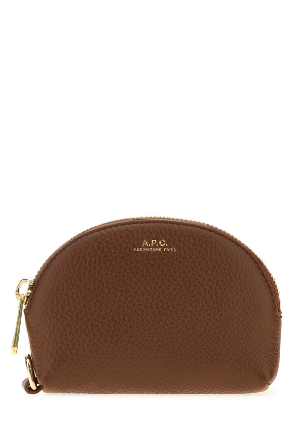 Brown Leather Monnaie Card Holder Noisette Portafogli