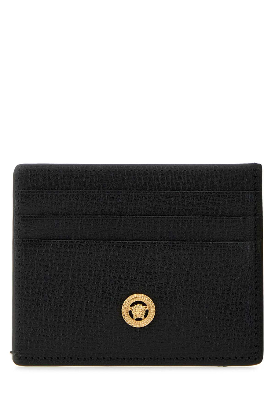 Versace Exterior: 100% Ovine leather; Finishing: Golden metal card case in black