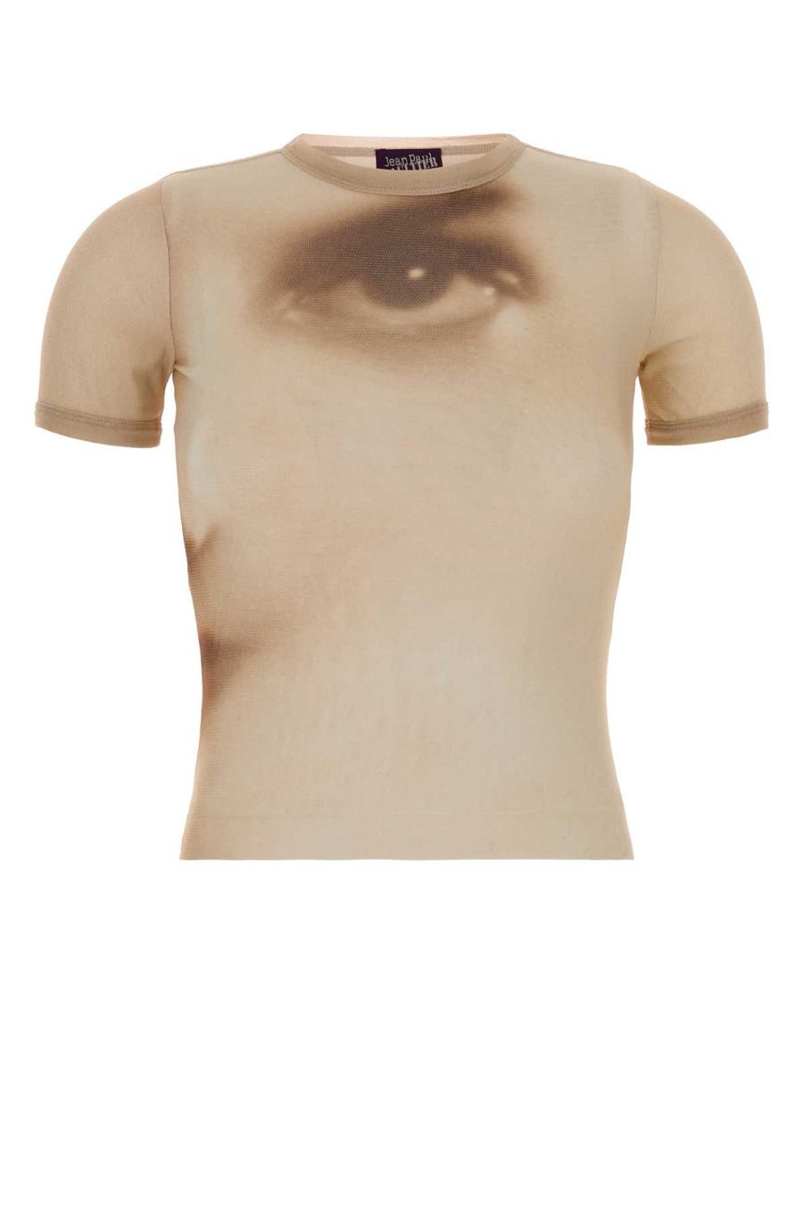 Mesh Baby Tee Printed Face Beige T-shirt