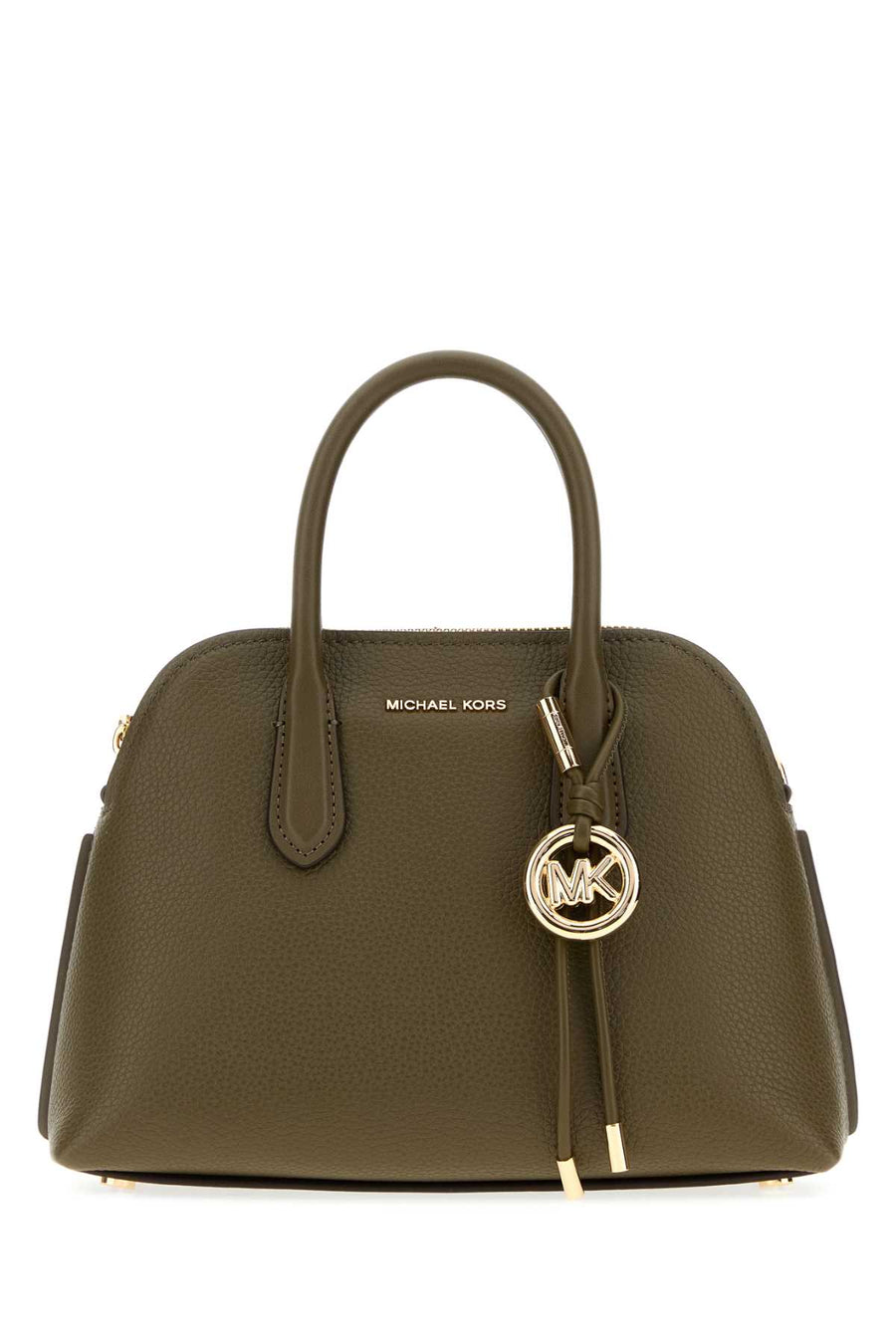 Michael By Michael Kors Dome Exterior: 100% Leather; Lining: 100% Fabric; Hardware: Golden Metal top handle bag in green