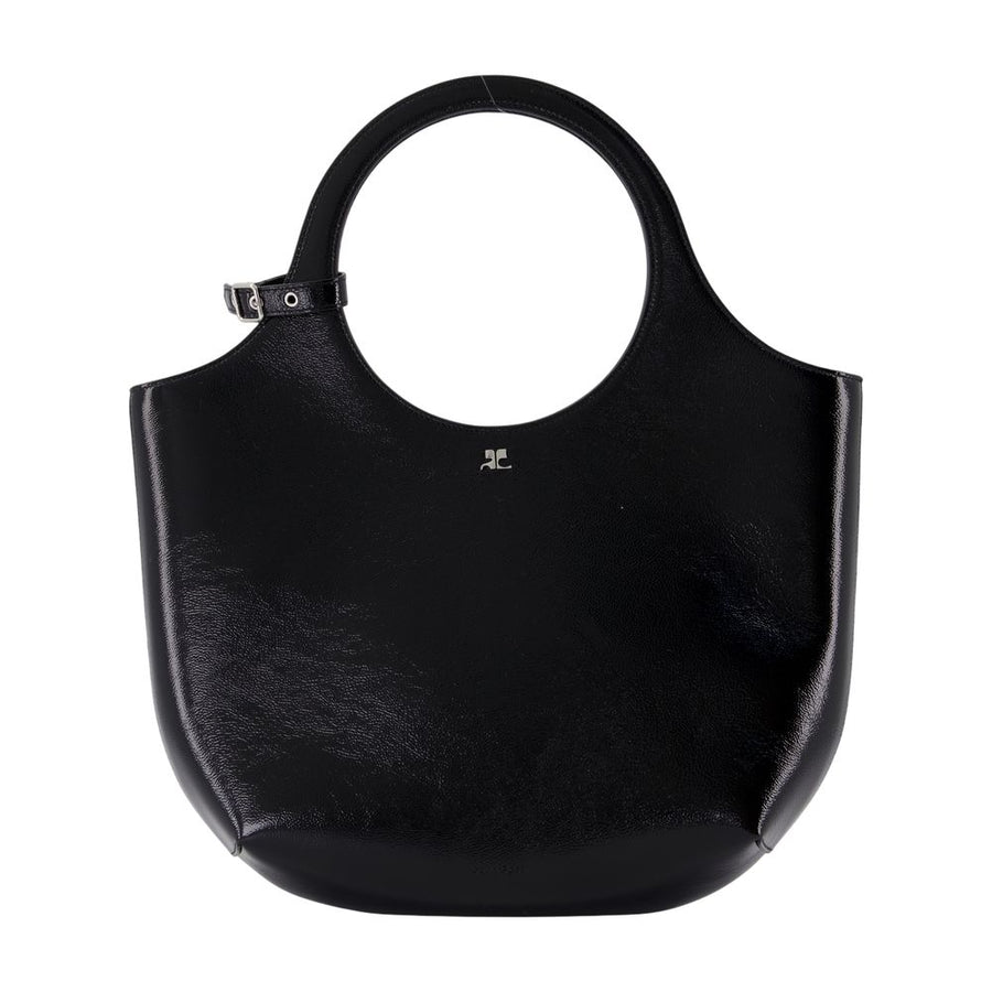 Courreges leather top handle bag in black