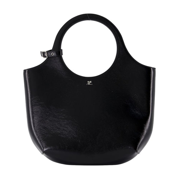 Courreges leather top handle bag in black