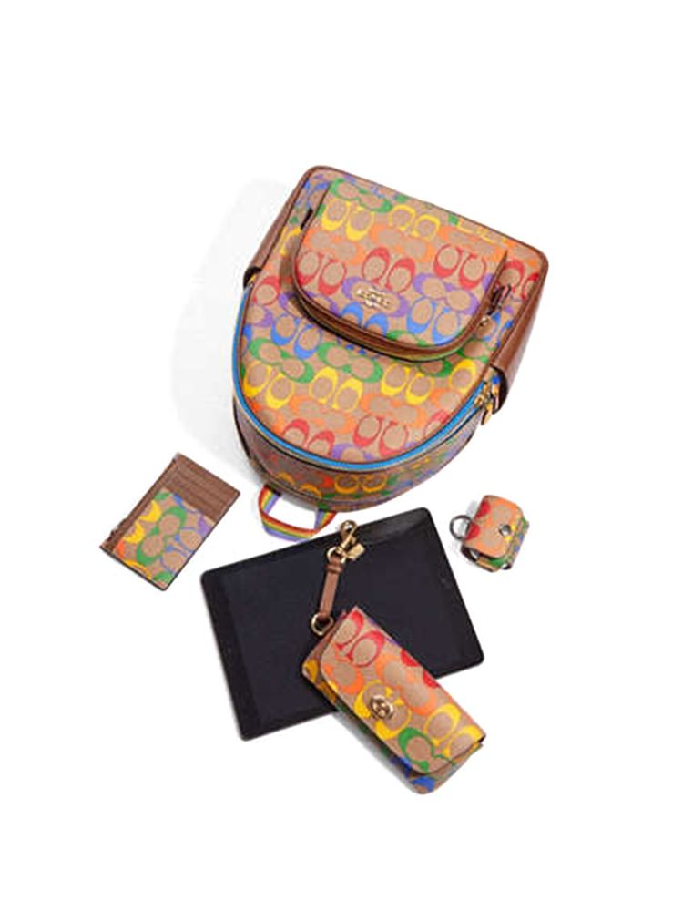 Coach (CA140) Court Signature Rainbow Logo Khaki Multi Medium Backpack Bag