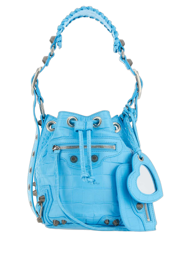 Balenciaga Exterior: 100% Calf bucket bag in blue