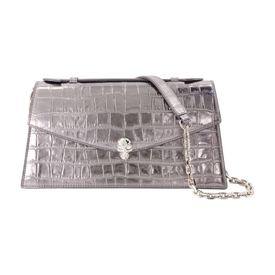 Skull Top Handle Clutch - Alexander Mcqueen Leather Silver Calfskin Bags / Clutches