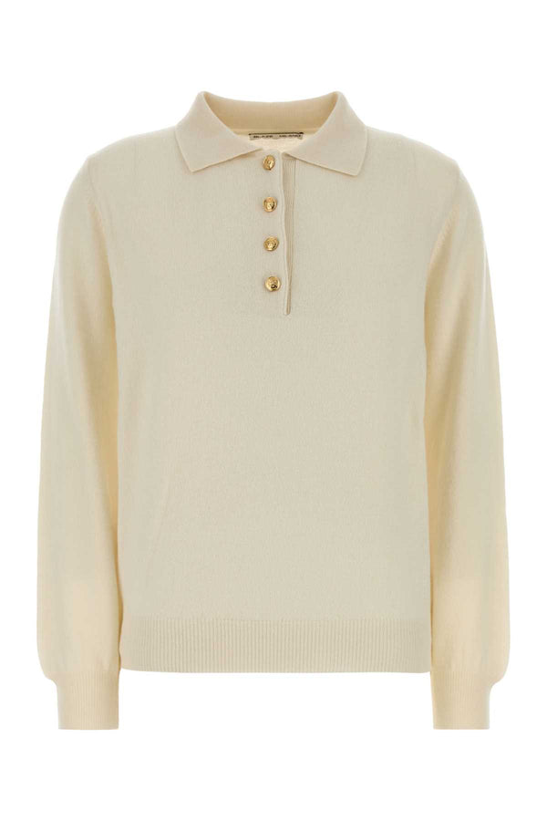 Cream Wool Blend Highland Polo Shirt Naturale Exterior: Cashmere